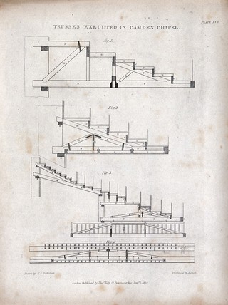 Architecture: trusses in Camden Chapel. Engraving by A. Dick, 1847, after M. A. Nicholson.