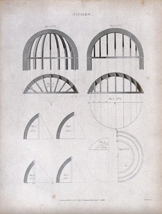 Architecture: various ways of cutting materials to cover a roof. Engraving by E. Turrell, 1847.