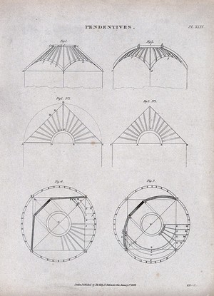 view Architecture: various domes. Engraving by E. Turrell, 1847.