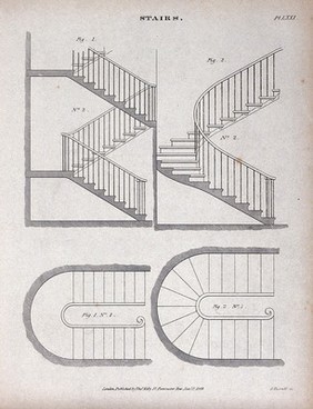 Building: two floor plans, showing the layout of joists, and details (below). Engraving by E. Turrell, 1847.