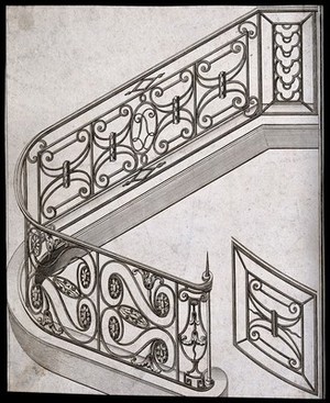 view Architecture: designs for stair balustrades. Etching.