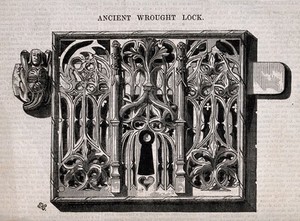 view Architecture: a lock with gothic ornament. Wood engraving by C.D. Laing after E.H.