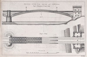 view Civil engineering: plan and elevation of the Coblenz railway bridge, Germany. Lithograph by J. R. Jobbins.