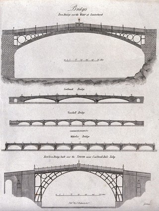 Civil engineering: several bridges. Engraving by Garner.