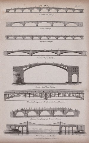 view Civil engineering: various bridges in Britain and Europe. Engraving by Gray and son.