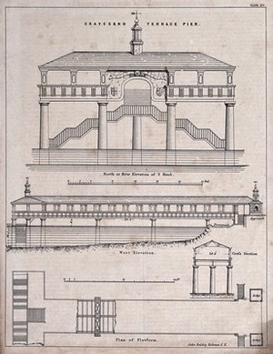 view A design for a [ferry?] pier at Gravesend, Kent. Lithograph after J. B. Redman.