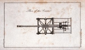 view Civil engineering: a moveable derrick at Ramsgate Harbour, Kent, seen in plan. Engraving by Mutlow.