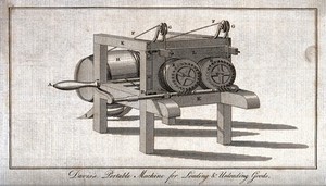 view Engineering: a portable windlass used in moving goods. Engraving by J. Taylor after C. Varley.