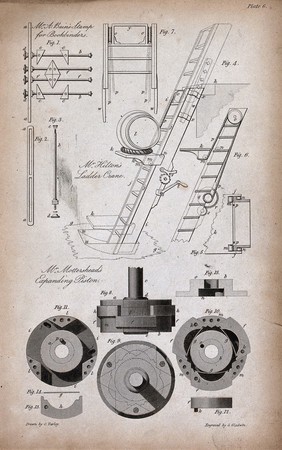 Engineering: lifting gear with block and tackle. Engraving by T. Bradley.