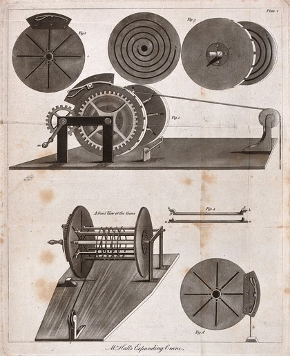Engineering: four kinds of crane. Engraving.