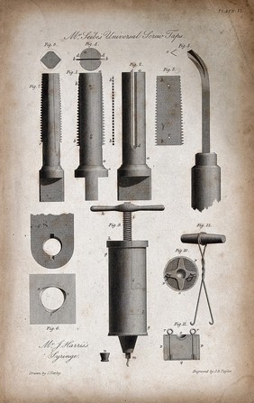 Engineering: an assortment of taps. Engraving by J. B. Taylor after J. Varley.