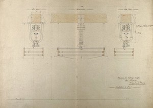 view Engineering: a machine for sifting coffee, front and side elevations. Coloured drawing, 1845, by Simpson.