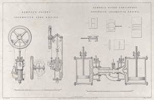 view Samuel's patent locomotive feed engine. Samuel's patent continuous expansive locomotive engine.