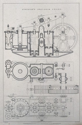 Engineering: a sway beam engine. Lithograph by Martin and Hood, 1852, after C.J. Light.