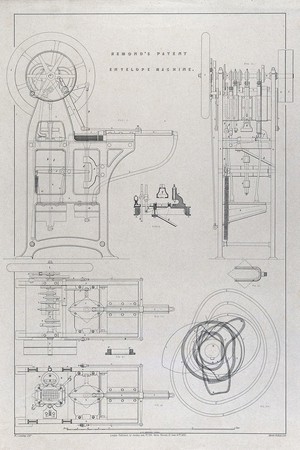 view Remond's patent envelope machine / W. J. Lindsey del.t ; G.D. Dempsey direx.