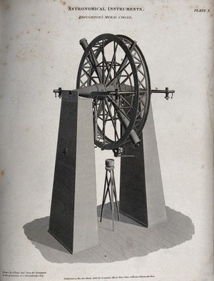 view Astronomy: a large refracting telescope. Engraving.