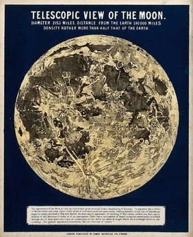 Astronomy: the surface of the moon. Engraving.