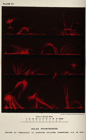 Astronomy: the sun, showing sunspot activity. Lithograph after de la Mare.