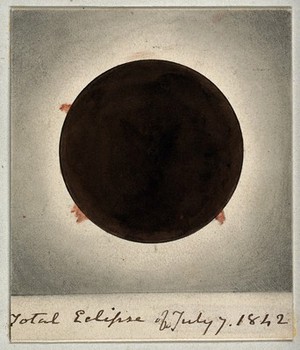 view Astronomy: the corona of the sun, viewed during a total solar eclipse. Process print after a photograph, 1842.