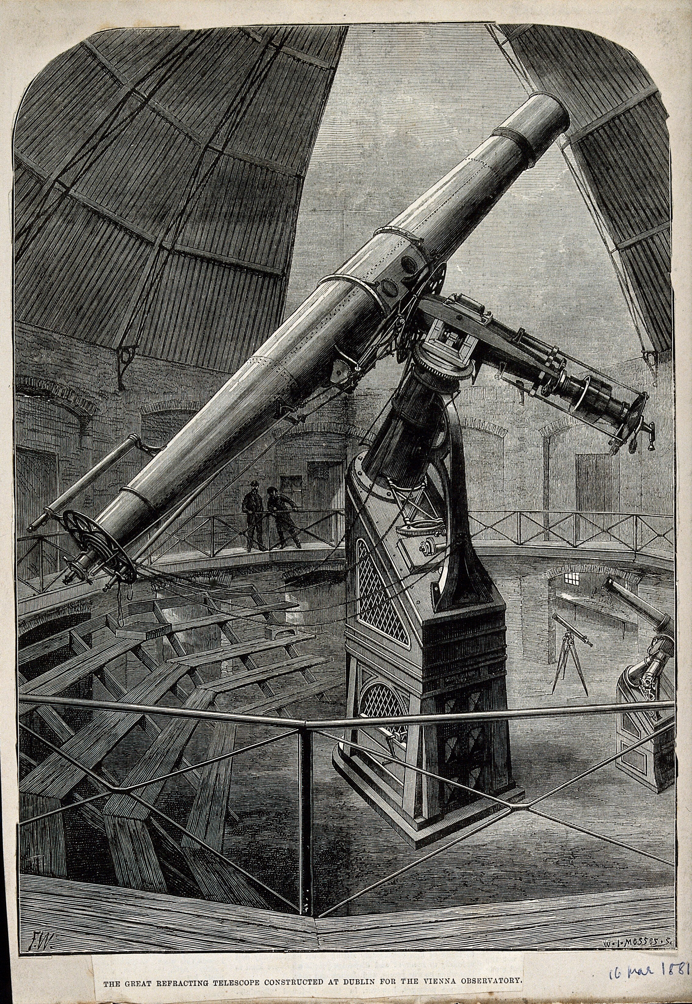 Astronomy a large refracting telescope, in a specially constructed