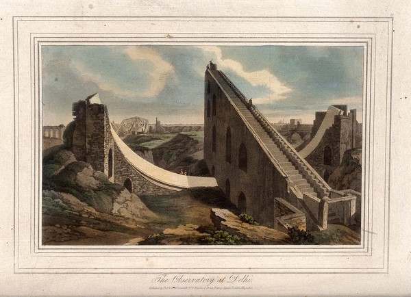 Astronomy: the open air observatory at Delhi. Coloured aquatint by Thomas Daniell, 1815.