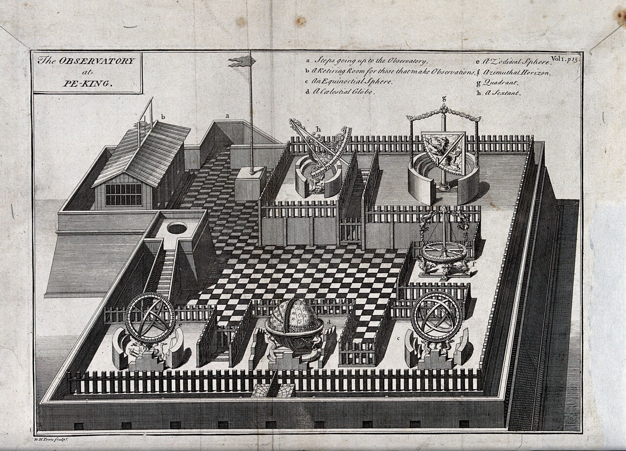 Astronomy: the observatory at Beijing. Engraving by W.H. Toms., 1700-1799, by William Henry Toms