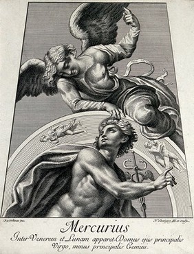 Astronomy: the god Mercury; representing the planet Mercury. Engraving by N. Dorigny, 1695, after Raphael, 1516.