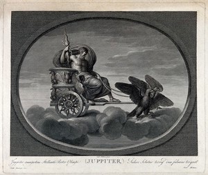 view Astronomy: Jupiter in his chariot, drawn by a pair of eagles. Engraving by C. Lasinio after Raphael, 1516.