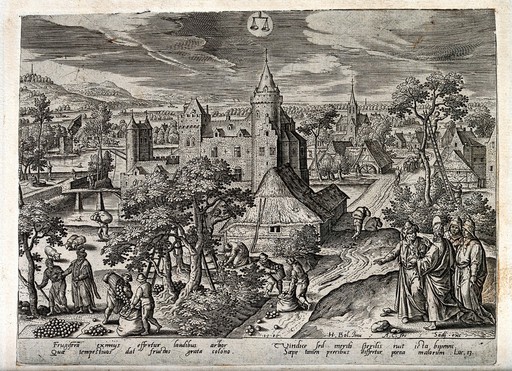 Meteorology: the seasons. Engraving by A. Collaert after H. Bol, 1585.
