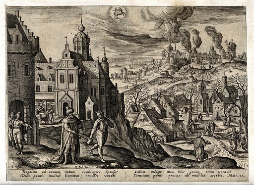 Meteorology: the seasons. Engraving by A. Collaert after H. Bol, 1585.