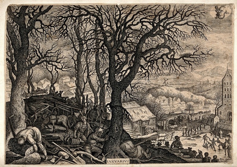 Months of the year: January. Engraving after P. Stevens., by Pieter Stevens