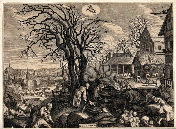 Months of the year: December. Engraving after P. Stevens.