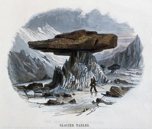 view Geography: a table rock. Coloured wood engraving by C. Whymper.