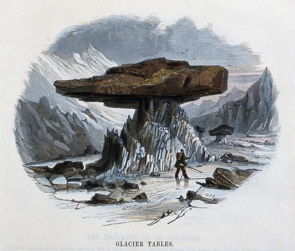 Geography: a table rock. Coloured wood engraving by C. Whymper.