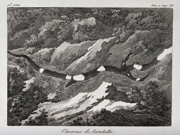 Geology: a plan [?] of a rift or fissure in mountains at Surtshellir, Iceland. Engraving.