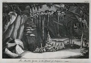 view Geology: the grotto at Antiparos. Engraving.