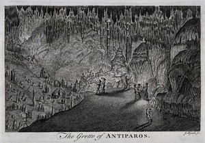 view Geology: the grotto at Antiparos. Engraving by J. Mynde, 17--.