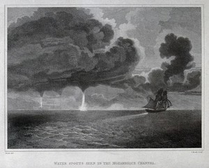 view Geography: water spouts at sea. Engraving by C. Heath after H. Salt.