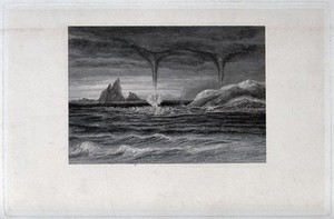 view Geography: water spouts at sea. Engraving.