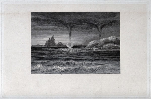 Geography: water spouts at sea. Engraving.