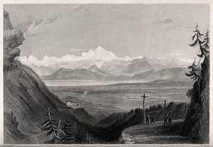 view Mont Blanc. Engraving by R. Wallis after W.H. Bartlett.