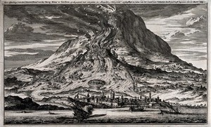 view The eruption of Mount Etna in 1669. Etching.