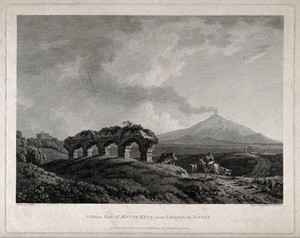 view Mount Etna and the nearby countryside. Engraving by W. Byrne and T. Medland, 1788, after J. Smith.