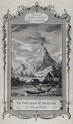 The volcano of Awatcha (Avacha) in Kamchatka, Siberia. Etching with engraving.