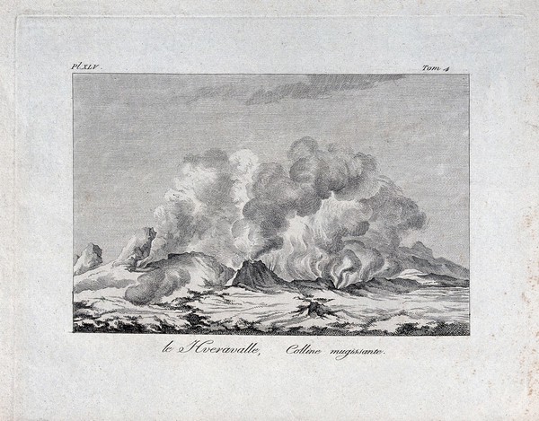 Hveravellir hot springs, Iceland. Etching.