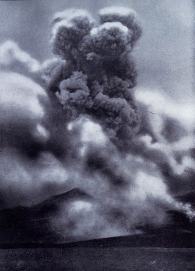 Mont Pelée, Martinique, in eruption, 1929. Halftone after a photograph by Underwood & Underwood.