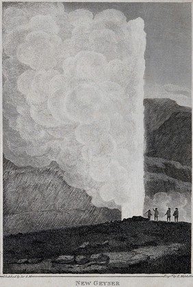 A geyser erupting, Iceland. Engraving by E. Mitchell, 1811, after Sir George Mackenzie.