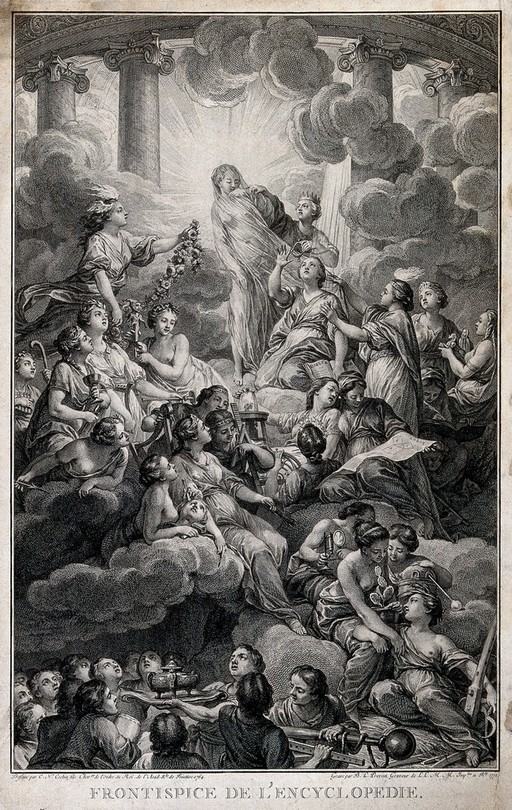 Science: the engraved titlepage to the Encyclopedie of Diderot and d'Alembert. Engraving by B.L. Prevost, 1772, after C.N. Cochin, the younger, 1765.