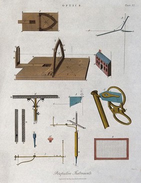 Optics: diagrams of reflection and refraction of light. Coloured engraving by J. Pass, 1820.