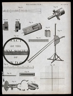 view Optics: microscopy, including a magnified title page and a specimen holder. Engraving by Barlow.